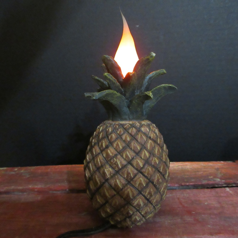 Vtg Pineapple Flickering Flame Electric Lamp Light Primitive Silicone Bulb Works